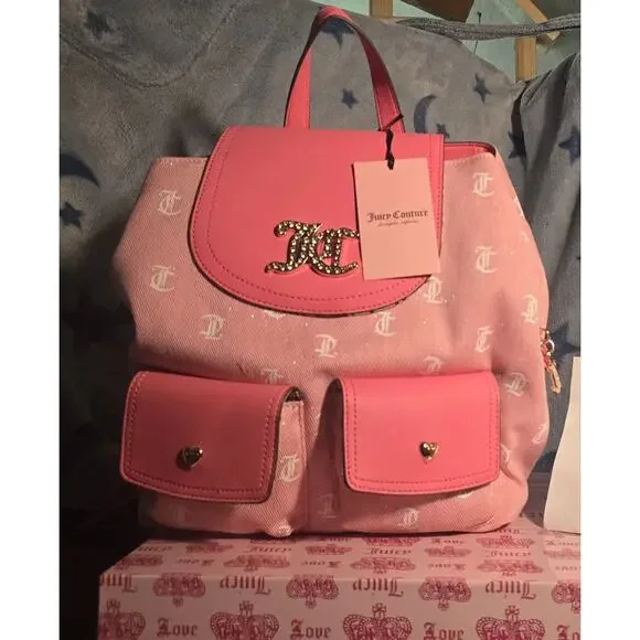Juicy Couture Pink Backpack - Pack It Up Backpack NEW! Juicy Couture Pink & White Glitter “Pack It Up” Multi  main image 2